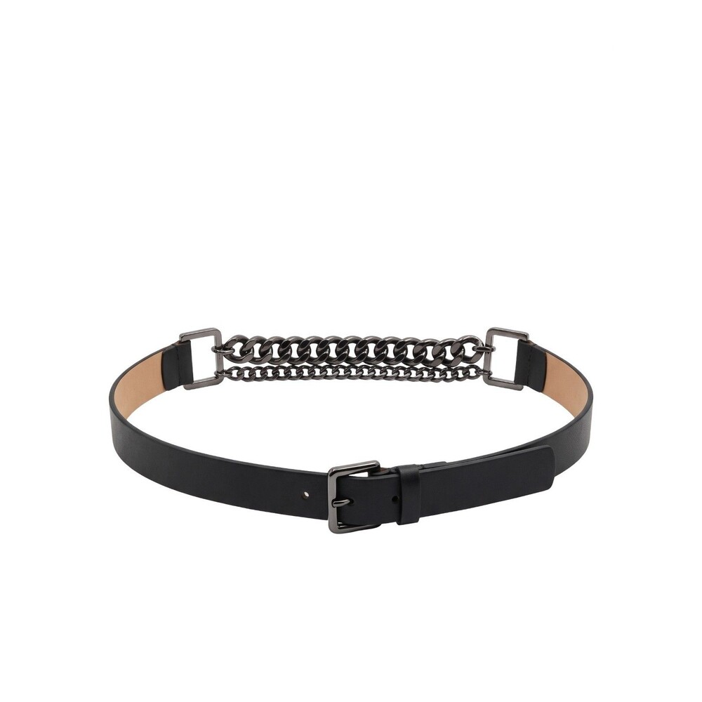 Max Mara Black Leather & Metal Chain Waist Belt Women's M (75) Made in Italy
